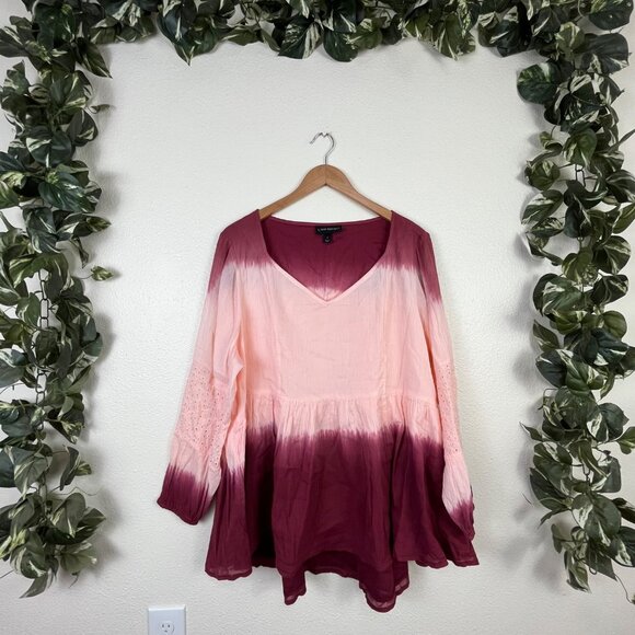 Lane Bryant Long Sleeve V-Neck Horizontal Tie Tye Blouse Pink Women’s Size 14 - Picture 1 of 11